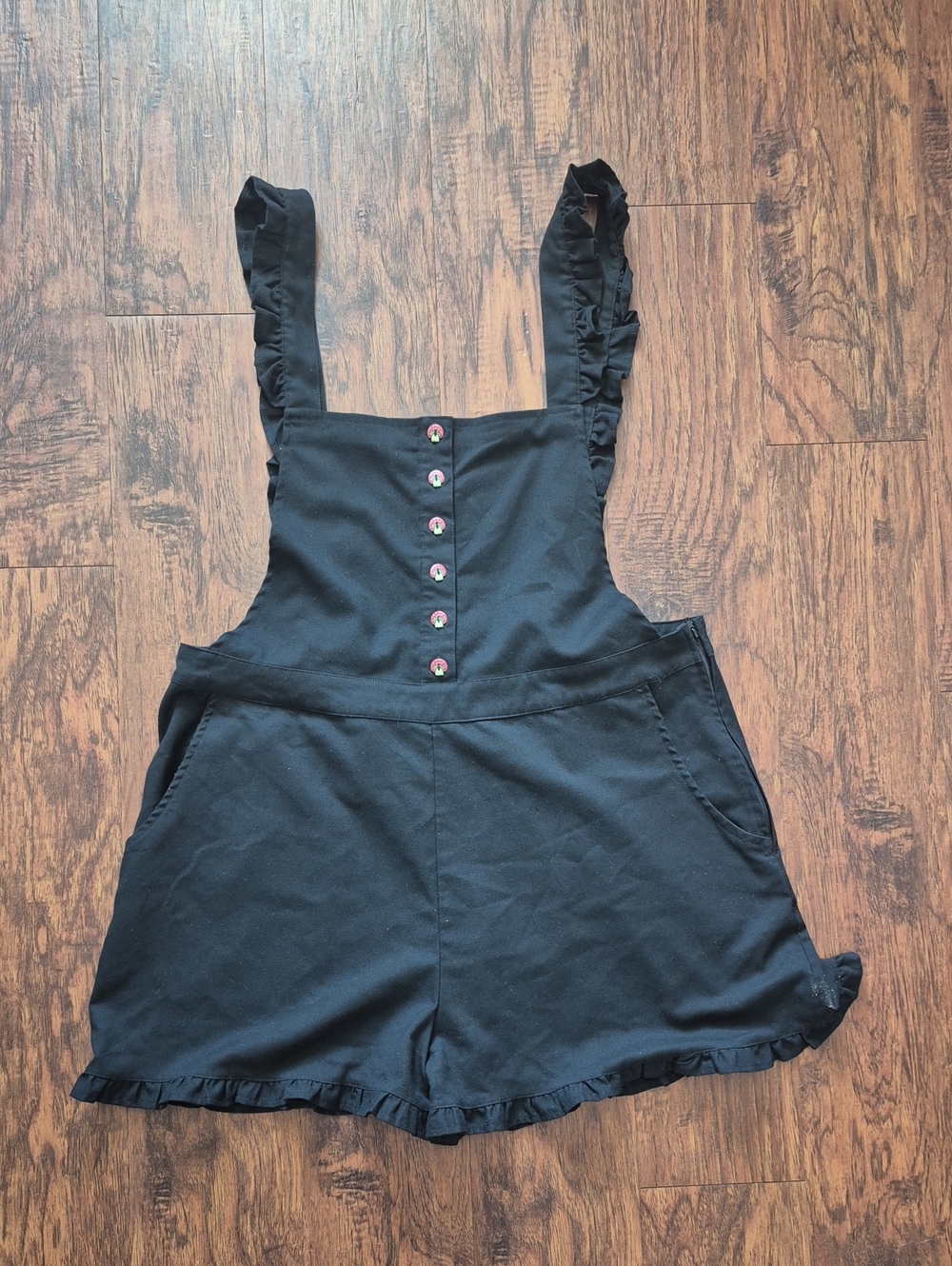 Hot Topic Black Ruffle-Strap Romper Shorts